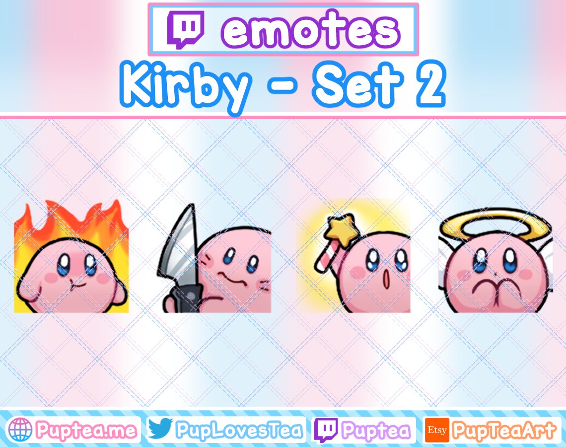 PupLovesTea's tweet image. 💗Premade Kirby Twitch Emotes💗

💗20 cute Kirby emotes for Twitch/Discord
💗1 large set and 5 small sets!
💙My entire Etsy shop is currently 60% off!

✨Etsy link below! RTs are appreciated!✨

#EtsySeller #etsy #emoteartist #emotes
