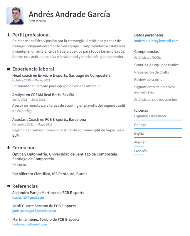 andresin_CKK's tweet photo. Tras tomarme 3 meses alejado de los esports, estoy oficialmente LFT como strategic coach/analyst para ERL.
Espero seguir aprendiendo y confío en poder igualar los buenos resultados del split anterior.
DM para más información.
RT's appreciated. https://t.co/Afsg9Y5WmU