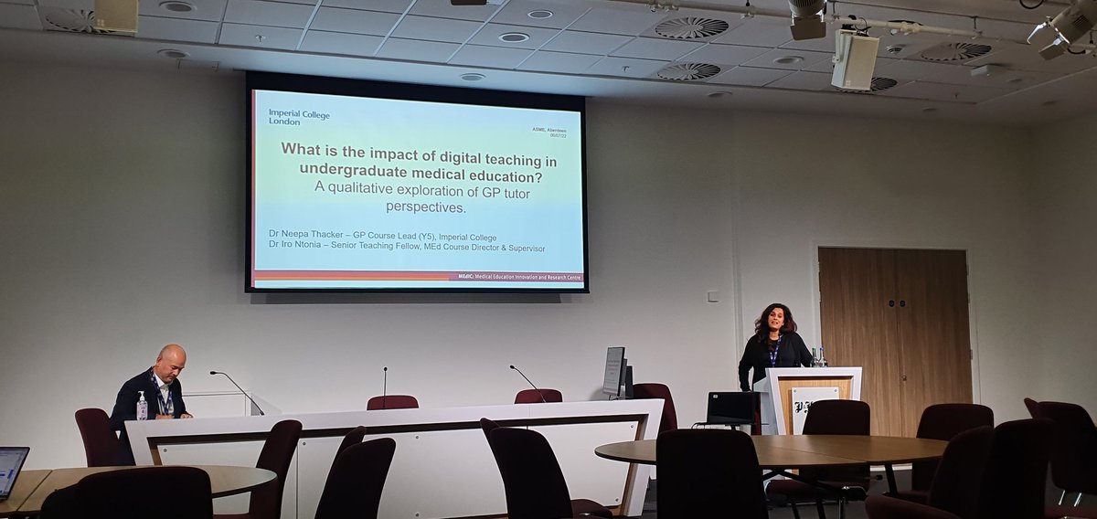 <a href="/NeepaThacker/">Neepa Thacker</a>  presenting her thesis on the role of digital learning in medical education. 
-How can we successfully integrate digital learning in the curriculum post covid? 
-Student cameras on or off?!
#ASME2022
<a href="/Imperial_MEdIC/">Imperial_MEdIC</a> 
@ICGPteaching