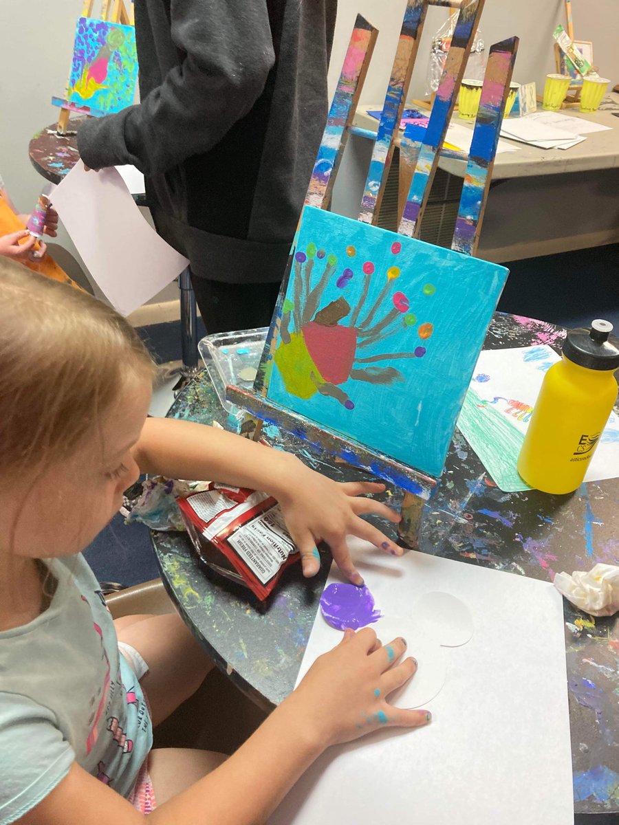 ArtistJessi's tweet image. K-2nd Art Camp:
The kids worked on a painting inspired by Up.  They also had some fun painting a Mickey Mouse head cut out. #ALSummerArtCamp