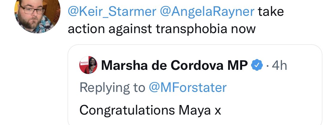 roseveniceallan's tweet photo. There are some very angry Labour men with beards who are furious about Marsha congratulating Maya and it’s just adding to my jubilant mood. https://t.co/nsFsCKKwTF