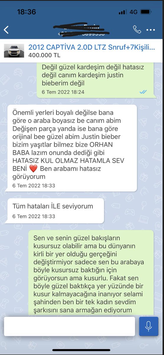 Ciddi alıcılar arasın başlıklı ilana mesaj atmıştım. Konu nerelere geldi 😄