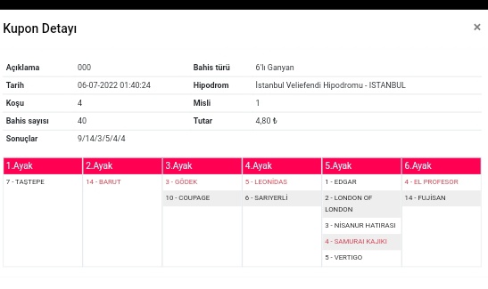 Bugün yine şansım yok son ayağı tek atmadim birinci ayaktan iki at çıkardım biri geldi 😃