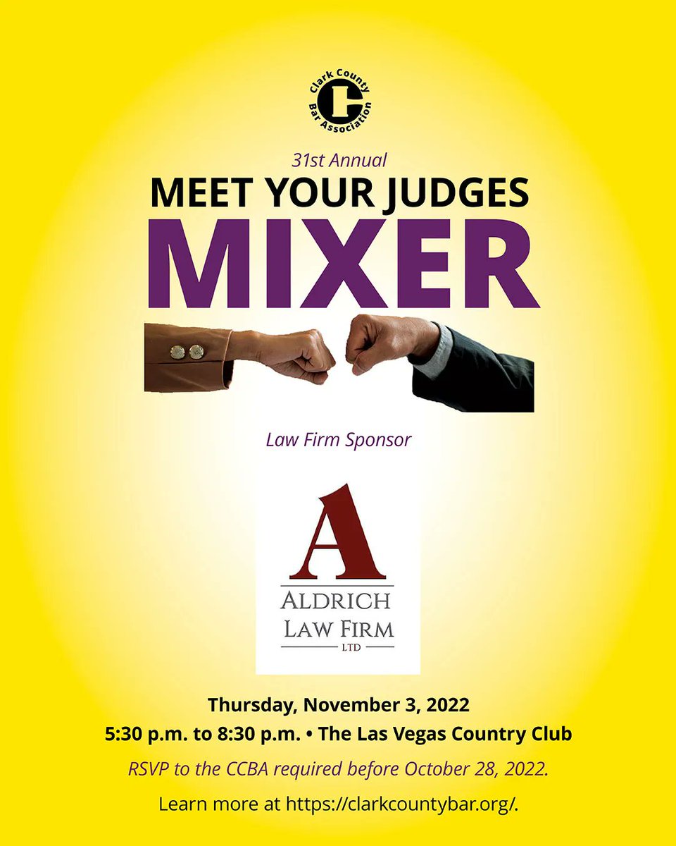 clarkcountybar's tweet photo. SPECIAL THANKS to the great team at @AldrichLawFirm for sponsoring our big event! #meetyourjudges #clarkcountybar #thefunbar https://t.co/CVrhUkhGxT