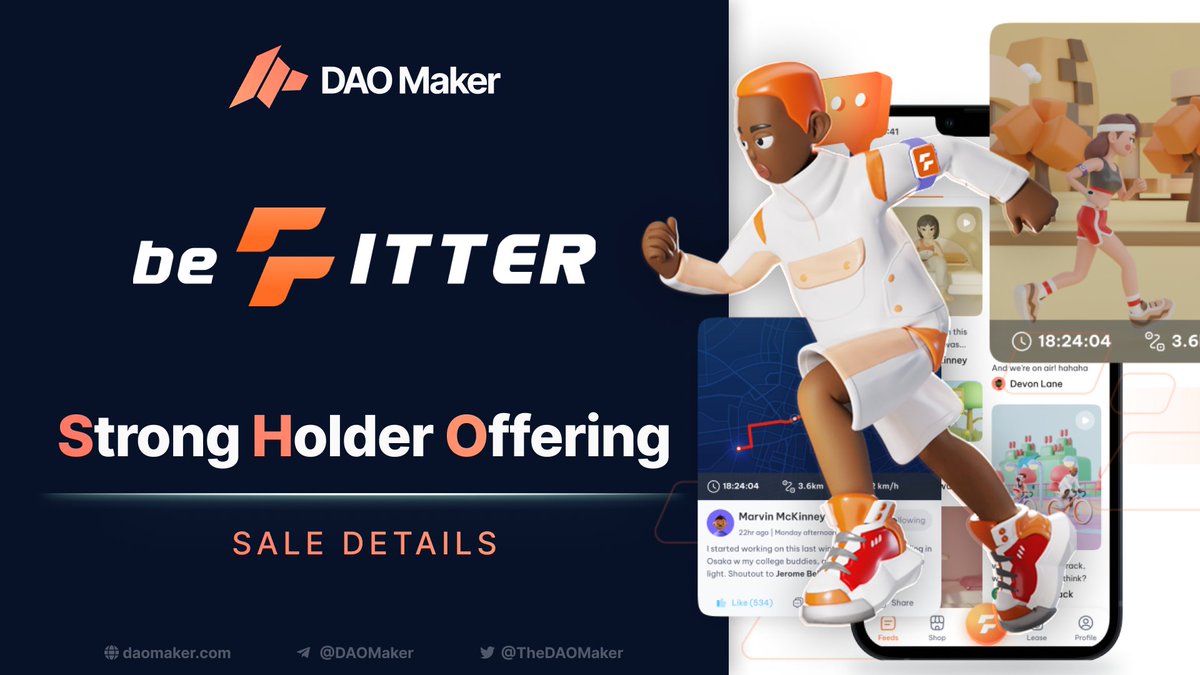 daomaker's tweet photo. SHO - @beFITTER_io Sale Details

beFITTER is the first merge of FitFi and SocialFi. 

The app successfully hit 25k users in its June test phase. It is creating a new model for web3 fitness incentives.

Research page: https://t.co/PKto6adpBn

1/🧵👇🏻 https://t.co/WJE56Lc9NW
