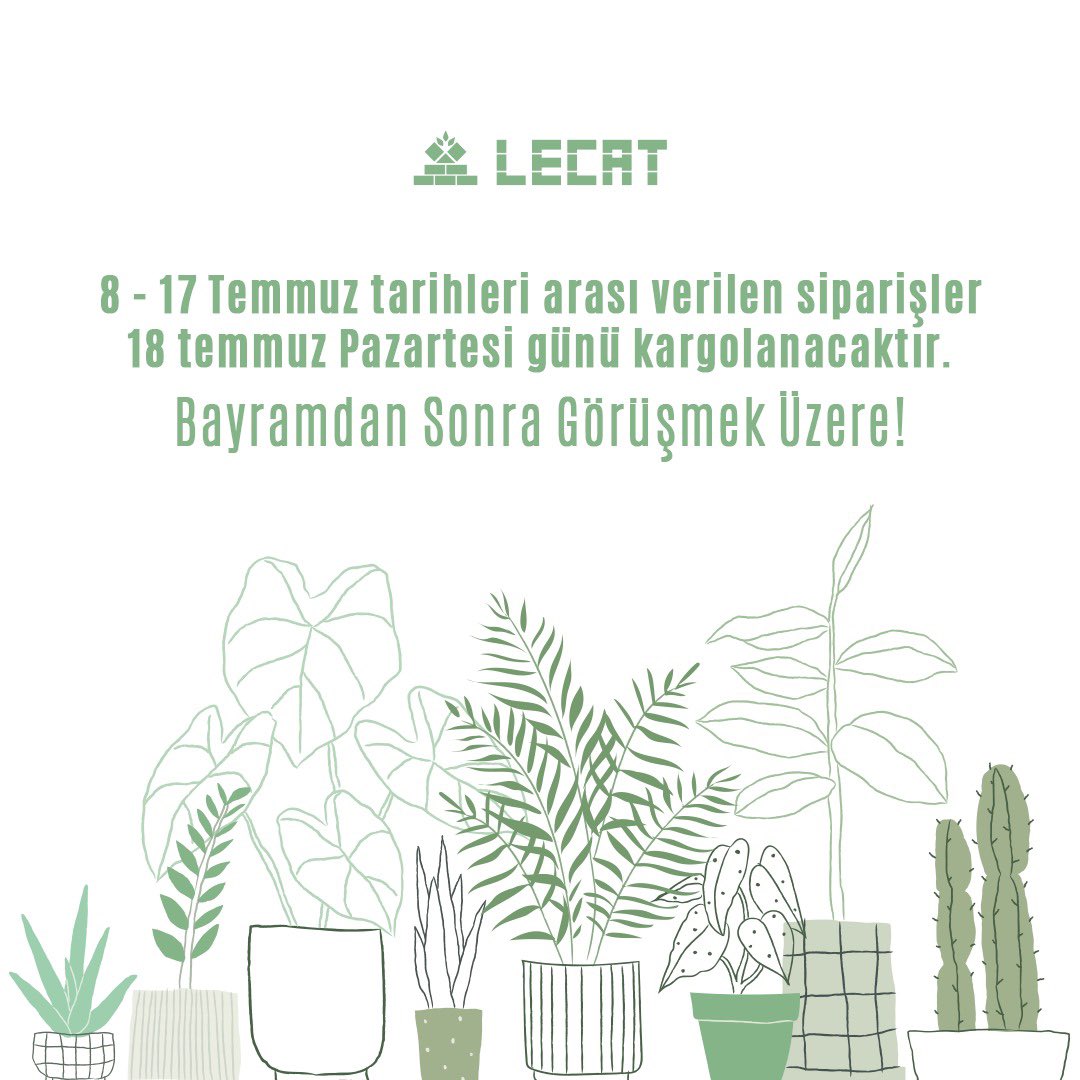 Bayram için hazırlıklarınız Lecat'la başlasın! 8-17 Temmuz tarihleri arası verilen siparişler 18 Temmuz Pazartesi günü kargolanacaktır. #lecat #leca #lecattarım #hidrokültür #topraksıztarım #topraksızsera #topraksiztarim #kilbilyesi #kilbilyesilecat #kilbilyesindeorkide #orkide