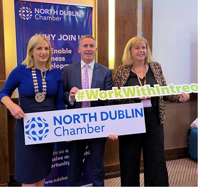 MarinaBleahen's tweet photo. An exciting day for us @nthdubchamber when we welcomed @Damien_English Minister for Trade, @siobhan and the #WorkWithIntreo team to our first live  event in two years. @DubIinBus inspirational story from Tony, Kim, @barbara from @HiltonHotels @ie_works @ProTalentIRL https://t.co/oB5TqYH9x3