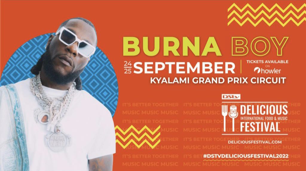 DStv's tweet photo. The speculation has been cleared and it has been confirmed. 

On Saturday 24th September, the African giant @burnaboy will hit the #DStvDeliciousFestival main stage among some iconic local stars! https://t.co/HInxZbp3Wj