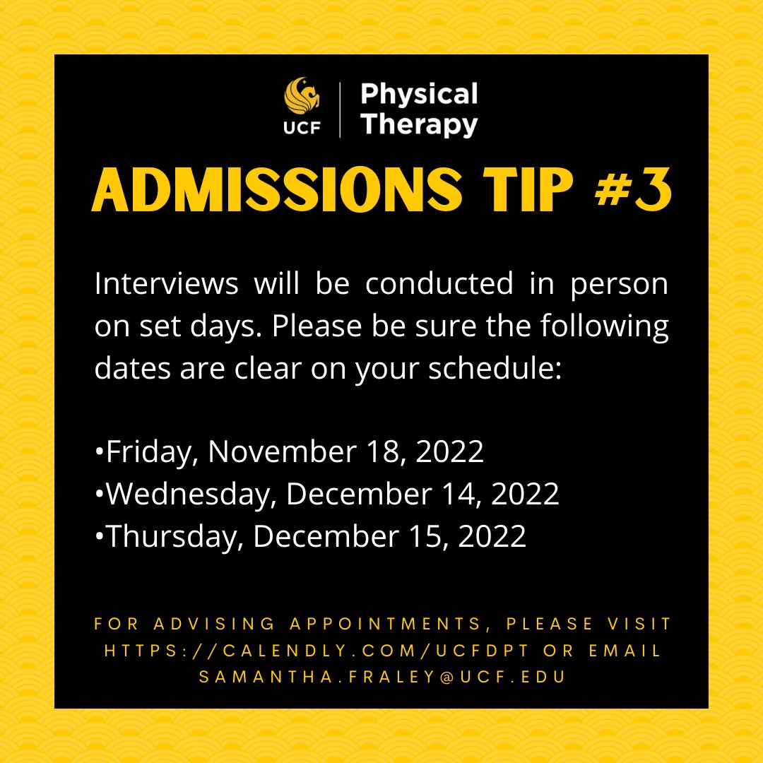 UCF_DPT's tweet photo. The deadline for the PTCAS application is October 17th. Make sure that you're up to date on all requirements by reading through our admissions information, and check here and on Facebook & Insta for Admissions Tips over the next few weeks! #whyUCFDPT https://t.co/hyhDsDlswp
