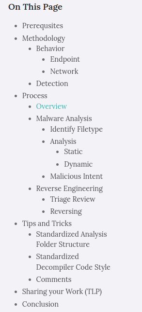 #Malware Analysis and #Reverse #Engineering Workflow Guide. 👩‍🏫

✅ Establishing a Methodology
✅ Detection
✅ Process Graph
✅ Tips and Tricks
✅ Malicious Intent
✅ Triage
✅ Types of Analysis
✅ Additional Resources

I hope you all enjoy! 😘

c3rb3ru5d3d53c.github.io/documents/malw…