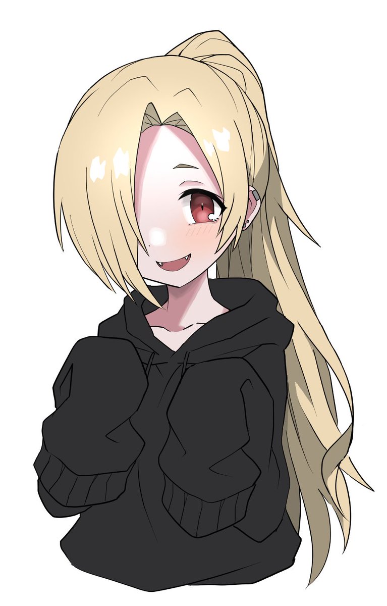 shirasaka koume 1girl solo sleeves past wrists blonde hair hood hair over one eye simple background  illustration images