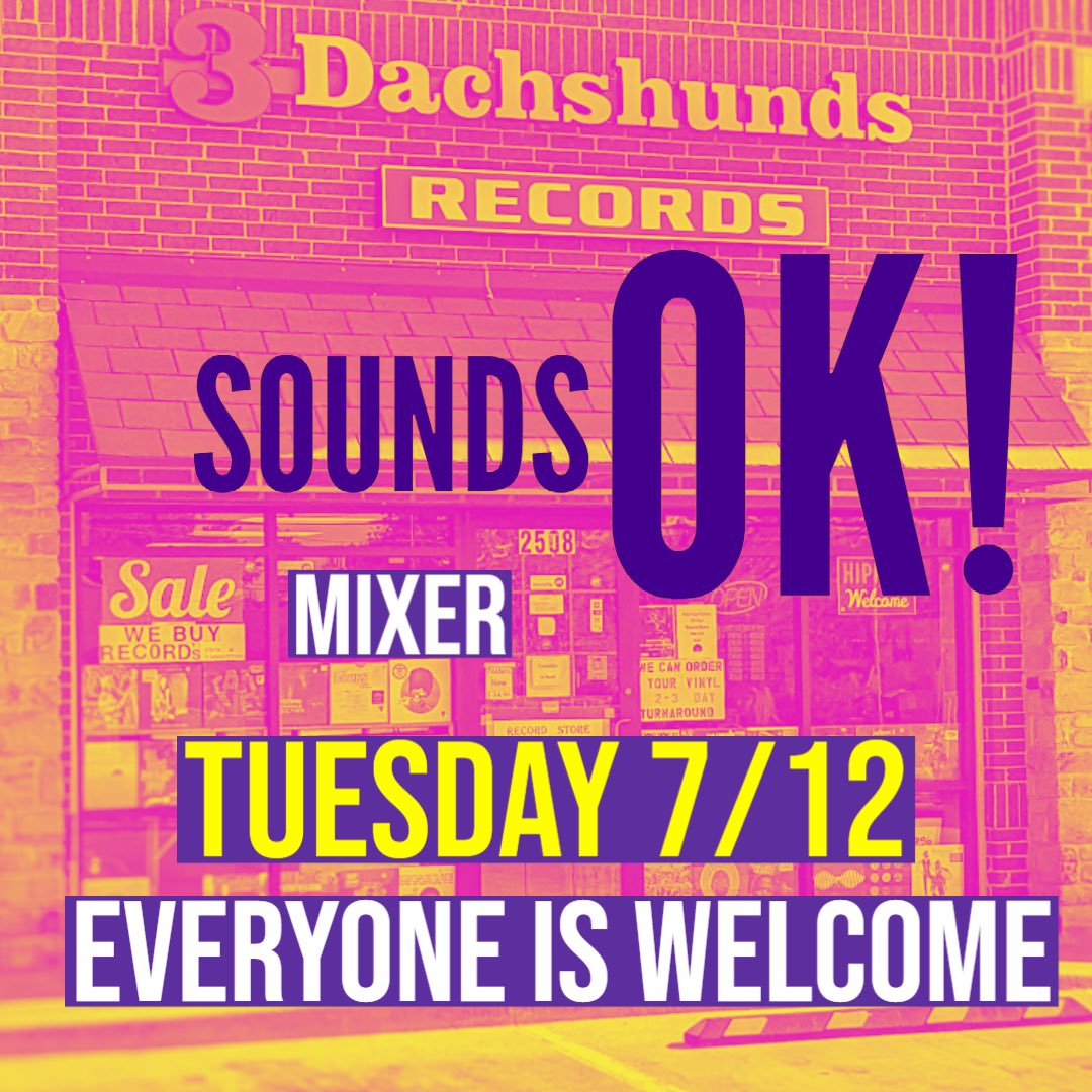 soundsokinc's tweet photo. This Month's @soundsokorg Mixer will be held at 3 Dachshunds Records on July 12th β’ 5-7pm
π€ Meet Other Music People in Your City
π Everyone is Welcome
π 2508 W Edmond Rd, Edmond
#OklahomaMusic #LocalMusic #July12 #3dachshundsrecords #OKC #OklahomaCity #SoundsOKOrg #edmond https://t.co/jULEo2WVFw