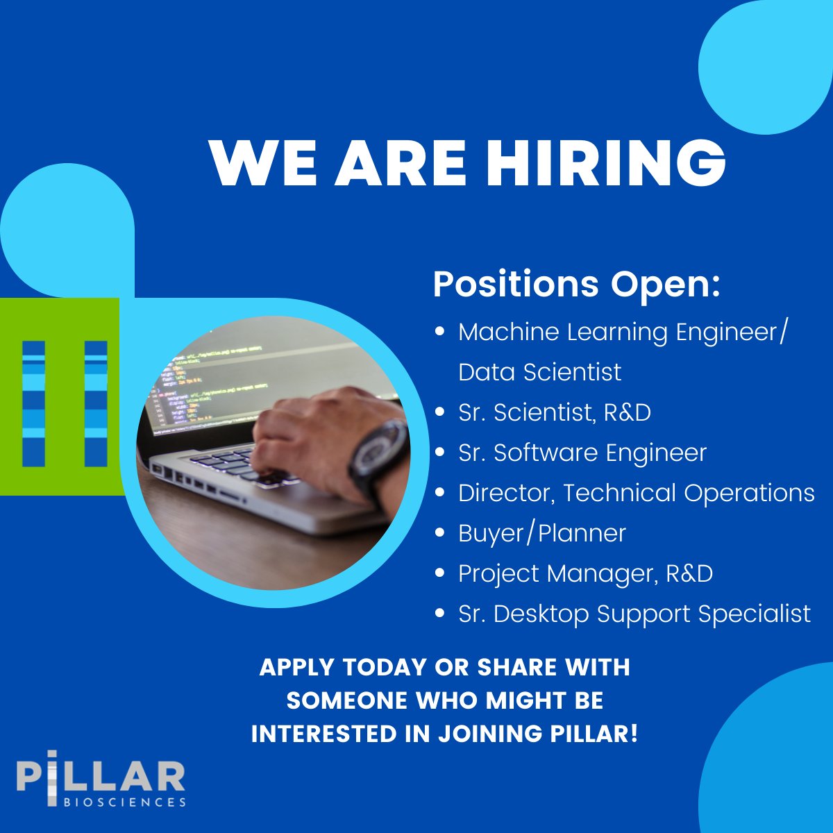 Pillar_Bio's tweet photo. Check out @Pillar_Bio  positions
https://t.co/RQ3FXJL9Jk 
Comment or message if you are interested in learning more!
#hiring #biosciencejobs #softwarejobs #scientistjobs https://t.co/63PY3JVEuk