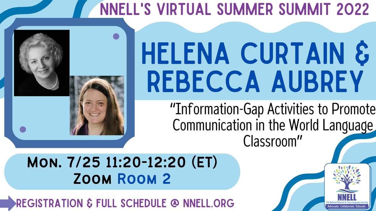 Lucky us that we get to see 2 powerhouse #earlylang #fles #langchat teachers and legends show us how to promote communication in #worldlanguage classes! @helenacurtain @MaestraAubreyCT ☺️ Join us here! nnell.org/summer-summit-…