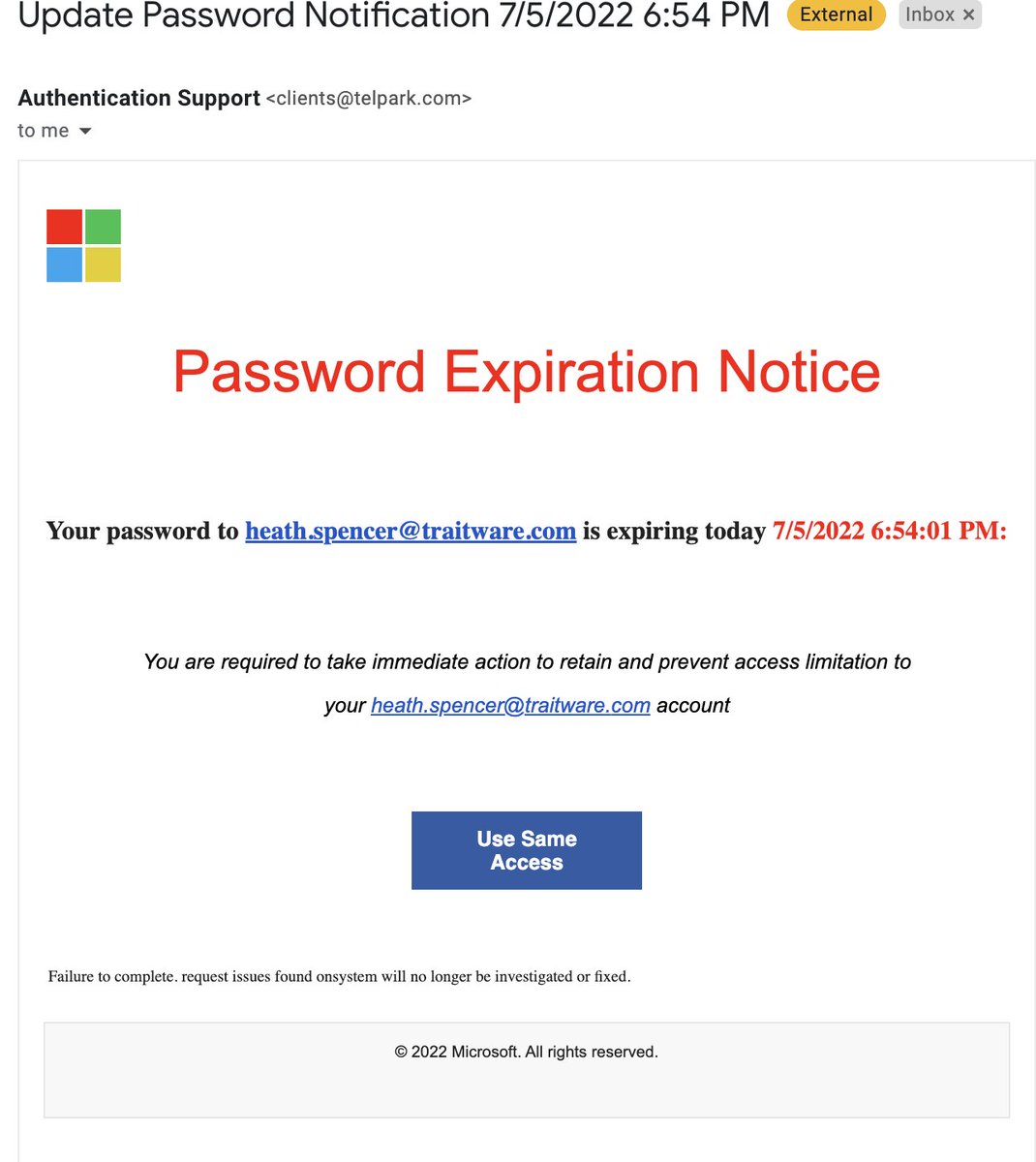 So glad our team uses #passwordless #mfa so phishing attempts like this are not a risk to us. Can't phish something that doesn't exist. Go Passworldess