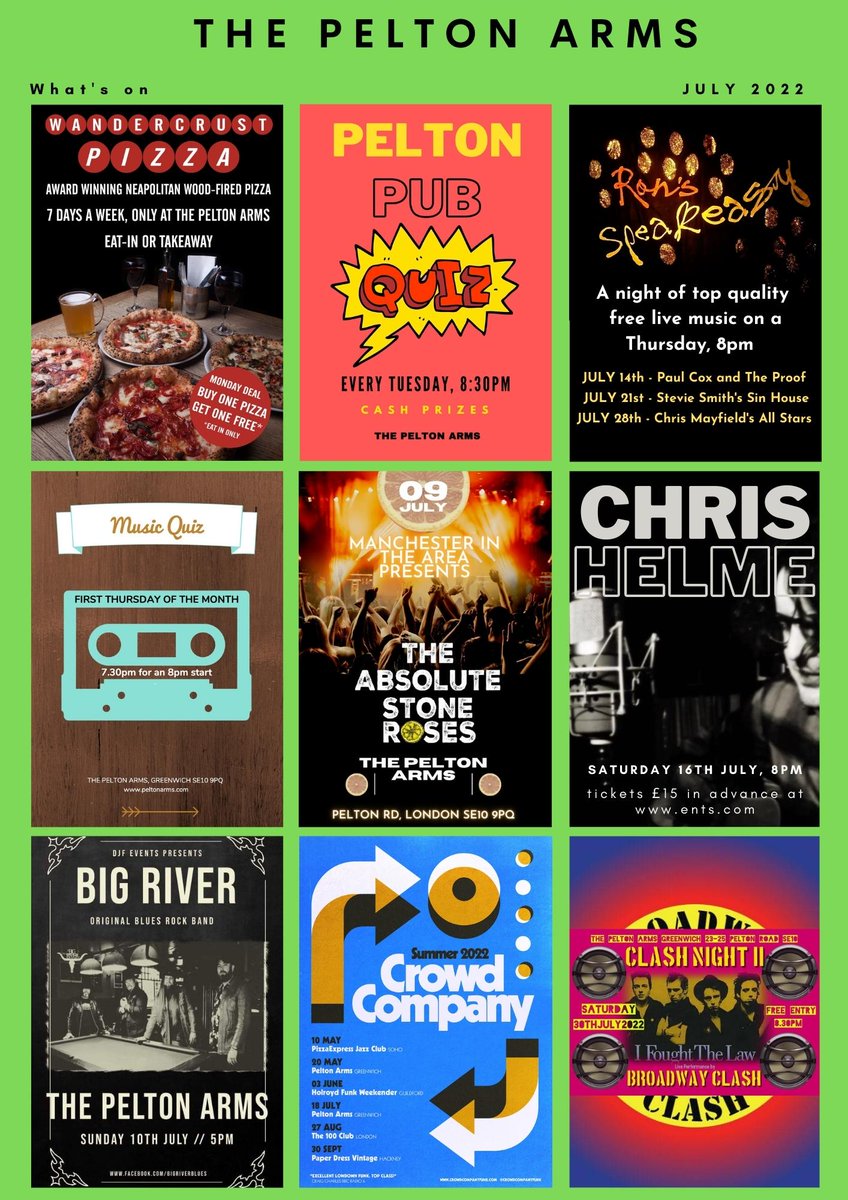 peltonarms's tweet photo. Here’s what we have coming up for the rest of July and listings for August! Print if off, stick it on your fridge or pick up a copy from the pub. Don’t miss a thing! @tootnskamen @CrowdCoFunk @ChrisHelme @TheUkadelix @BroadwayClash #gigs  #musicquiz  #SE10 @Wandercrust_LDN 🍕 https://t.co/HUWgRbfVJQ