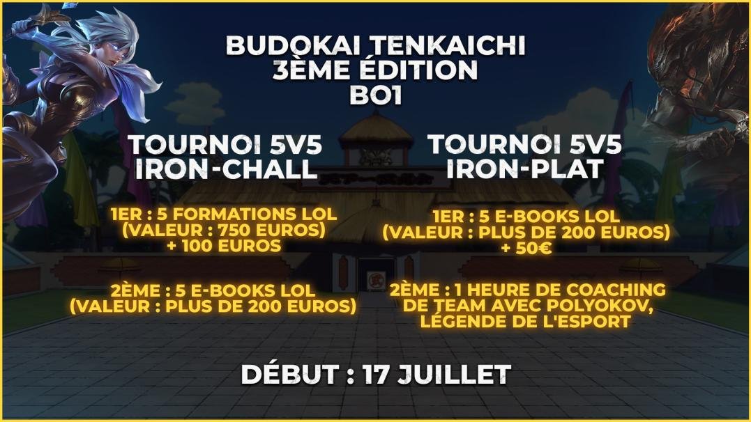 Kazewalol's tweet image. Yo les gars, on organise un tournoi 5v5 stylé avec des potes.

La Budokai Tenkaichi 3ème édition !

Pour participer, dm twitter 
@Budokai3RD
 ou bien dm discord, taka#8703  / ʝαy&apos;.#0371

Demandez plus d&apos;infos à taka et jay.