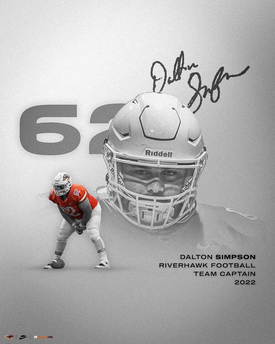 SURiverHawksFB's tweet photo. Next up is none other than the glue that holds the O-Line together, the center, Dalton Simpson! He has been a mainstay on the OL and we’re looking forward to his final season up front leading the offensive line! https://t.co/WEe935lB6T