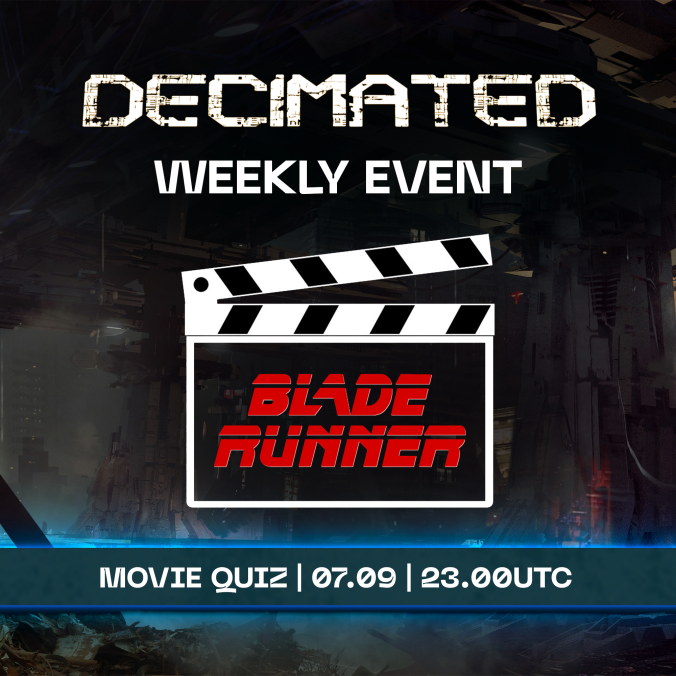 Join us for a #moviequiz this upcoming Saturday! 

🤑🥇Winner will take home 500 DIO!

Join Discord now to participate: discord.gg/decimated

Can't wait to see you there!

#weeklyevent #discordevent #cryptoevent