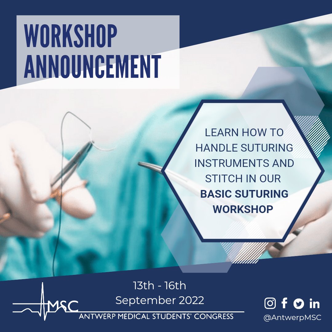 AntwerpMSC's tweet photo. 🆕 WORKSHOP ANNOUNCEMENT – BASIC SUTURING

‼ Interested? Register now at https://t.co/gtBWlt0fap! For more information, visit https://t.co/YSuQA0CZ8D, or send us a message! https://t.co/n1YKdgTPtl