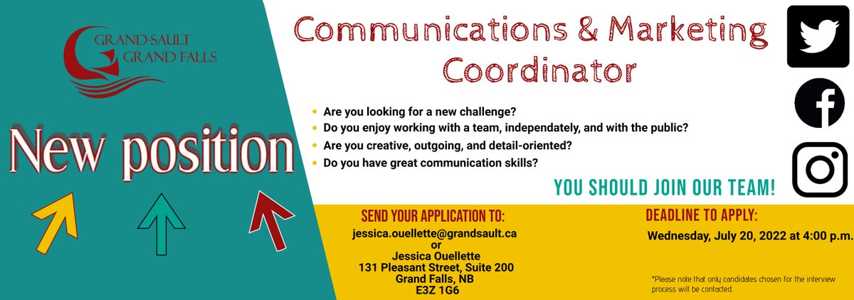 GrandSaultFalls's tweet photo. ‼️ NOUS EMBAUCHONS! 🤩
Pour plus d'information au sujet du poste en question, visitez le lien ci-bas.
https://t.co/tuCAGCcT98

‼️ WE ARE HIRING! 🤩
For more information regarding this position, follow the link below.
https://t.co/Q3kTjchnxn https://t.co/BIHki3DPrx