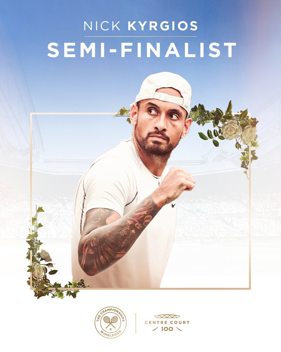 Wimbledon's tweet image. Nick Kyrgios, Wimbledon semi-finalist.

#Wimbledon