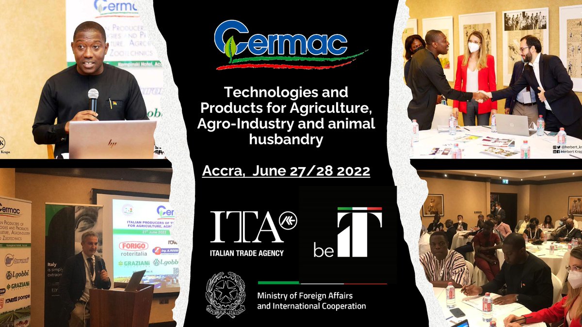 ITAAccra's tweet photo. #CERMAC Agribusiness Technologies on tour in Ghana! Workshop with @Herbert_Krapa (MoTI), Hon. Kwasi Adu Gyan (Bono Region) and over 50 entrepreneurs, followed by 30+ field visits opens the door to more cooperation with #MadeinItaly #beIT @ItalyinGhana https://t.co/6rewyhUfw0