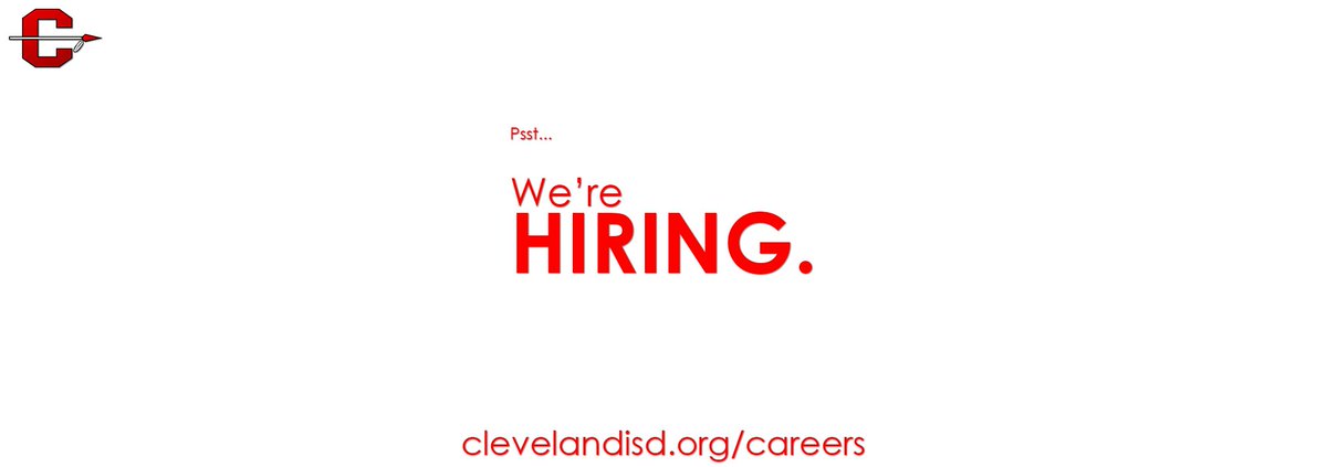 Psst... guess what? We're looking for new members of the CISD Family! We have openings district-wide and we'd love to hear from YOU.

Apply today at clevelandisd.org/careers! #theClevelandISDway