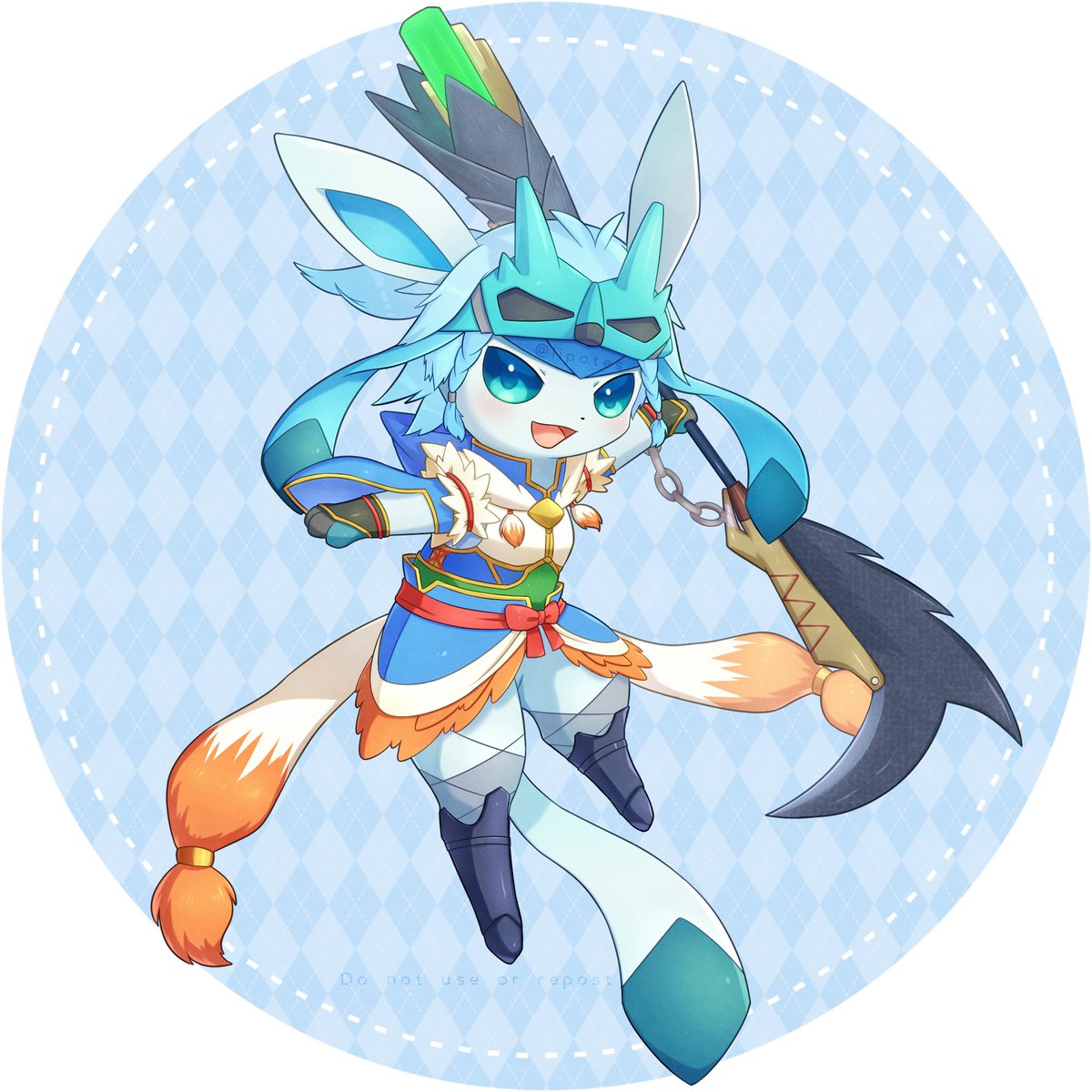 glaceon pokemon (creature) clothed pokemon open mouth smile full body armor holding  illustration images
