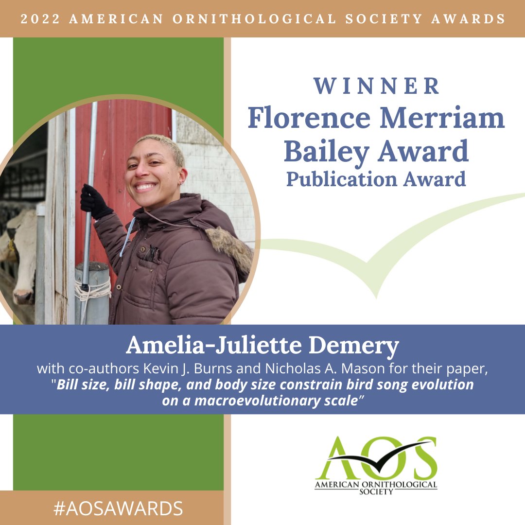 American Ornithological Society on X: Congratulations to the 2022  @AmOrnith Florence Merriam Bailey Publication Award winner, Amelia-Juliette  Demery. #AOS_BC_22 t.coY53zzTZRMB t.cospr8QLj2nJ  X