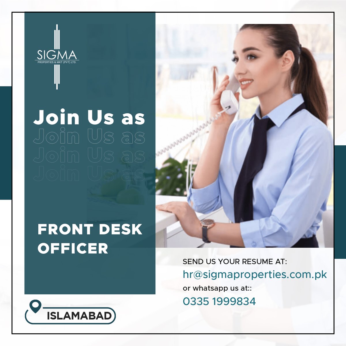 We are Hiring Front Desk Officer
Job vacancy: 1
Female
Interested candidates can send their Resumes on
WhatsApp: 033501999834
#PeopleManagement #HRsolutions #HumanResourceManagement #JobSeekers #Jobsforall #frontdeskofficer #receptionist
#Islamabad #Islamabadjobs #jobsinIslamabad