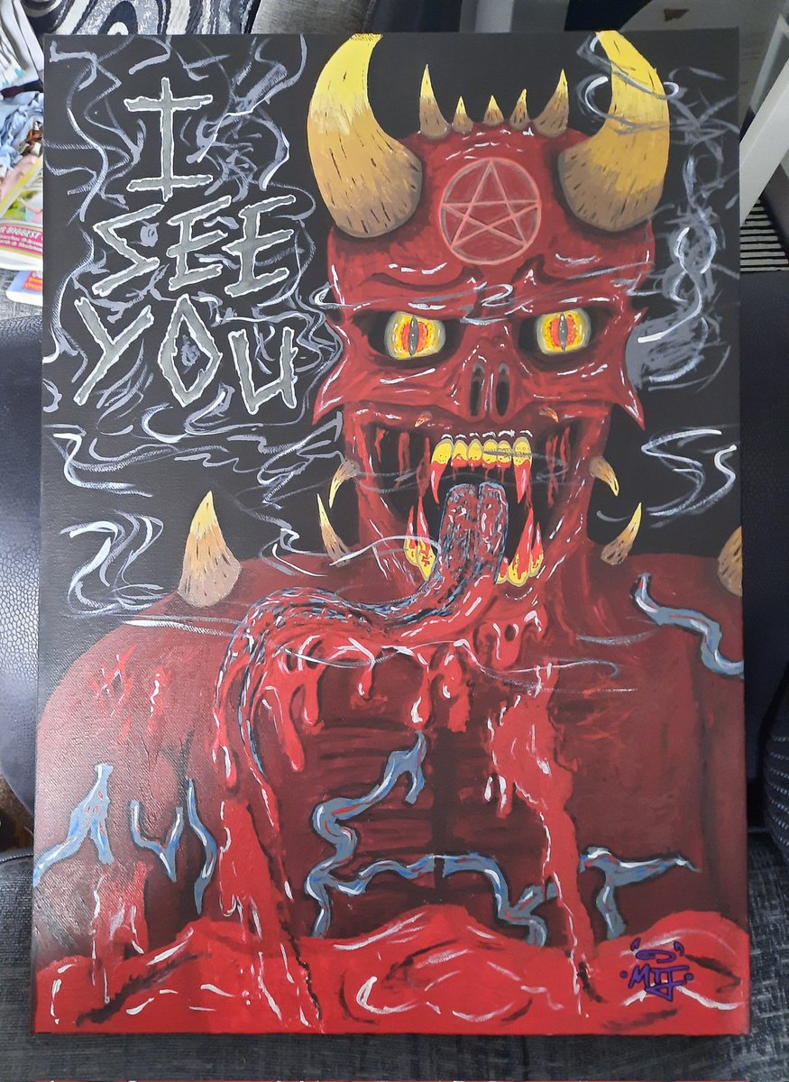 MarkTJOfficial's tweet photo. Quite a dark canvas but i was trying to build a horror theme also the writing is glow in the dark 😁 https://t.co/Qj0PtQ50nC