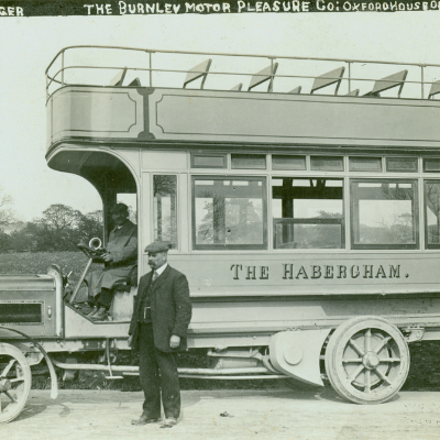 Happy #NationalPicnicMonth This fantastic image from the #RedRoseCollection shows the Habergham bus in Burnley c.1906, which provided tours and picnics for groups and parties for the very reasonable price of a half penny per mile.