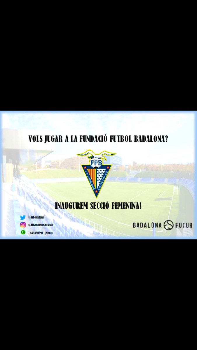 ffbadalona's tweet photo. Recordem que aquest divendres començem els entrenaments de la nostra secció femenina.

Les jugadores que vulguin jugar al Badalona aquest primer any el preu de la cuota es GRATUÏT‼️‼️‼️

633430591 (Marc)

933840852 (oficines)

base@ffbadalona.cat https://t.co/8ljrYHSjgw