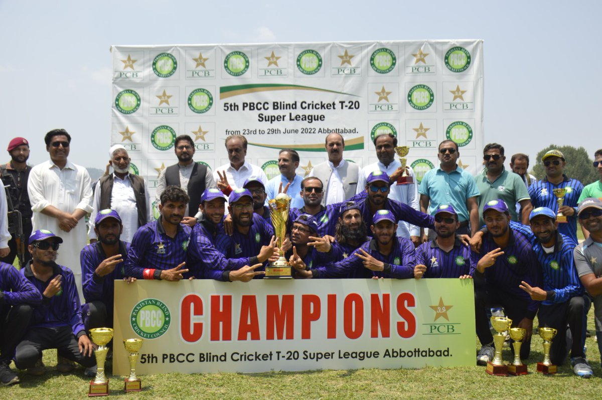 TheRealPCB's tweet photo. Balochistan are winners of the fifth edition of the Pakistan Blind Cricket Council T20 Super League 2022 🏆

They beat Punjab by nine wickets in the final of the four-team competition held in Abbottabad from 23 to 29 June. https://t.co/wdVUX0Mf7x