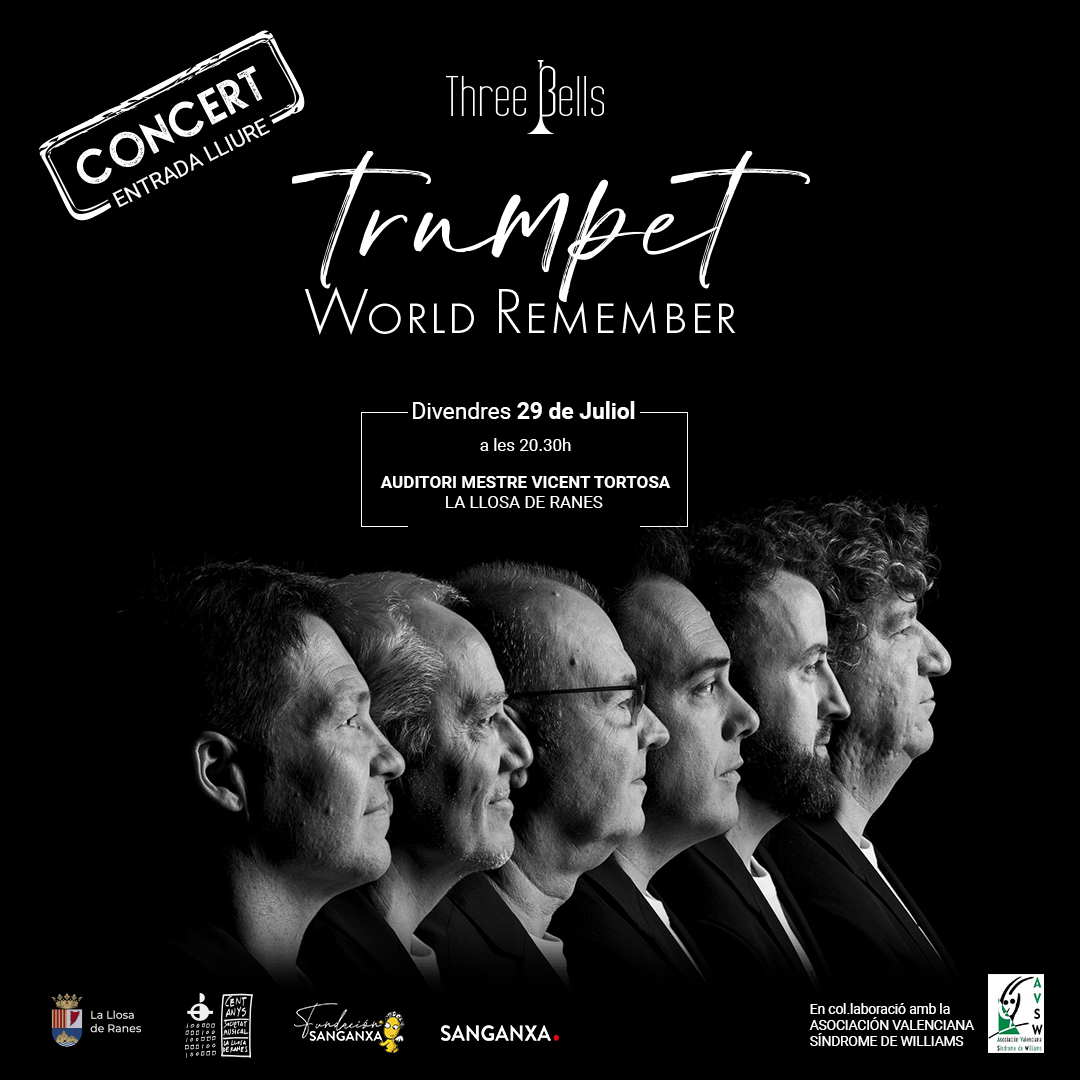 Por fin podemos daros la noticia 📆 Viernes 29 de julio 𝗖𝗢𝗡𝗖𝗜𝗘𝗥𝗧𝗢 𝗗𝗘 𝗣𝗥𝗘𝗦𝗘𝗡𝗧𝗔𝗖𝗜𝗢́𝗡 𝗱𝗲 𝗧𝗛𝗥𝗘𝗘 𝗕𝗘𝗟𝗟𝗦 en el Auditorio de La Llosa de Ranes

Con entrada GRATUITA, y una hucha solidaria a beneficio de la Asociación de Síndrome de Williams de Valencia.