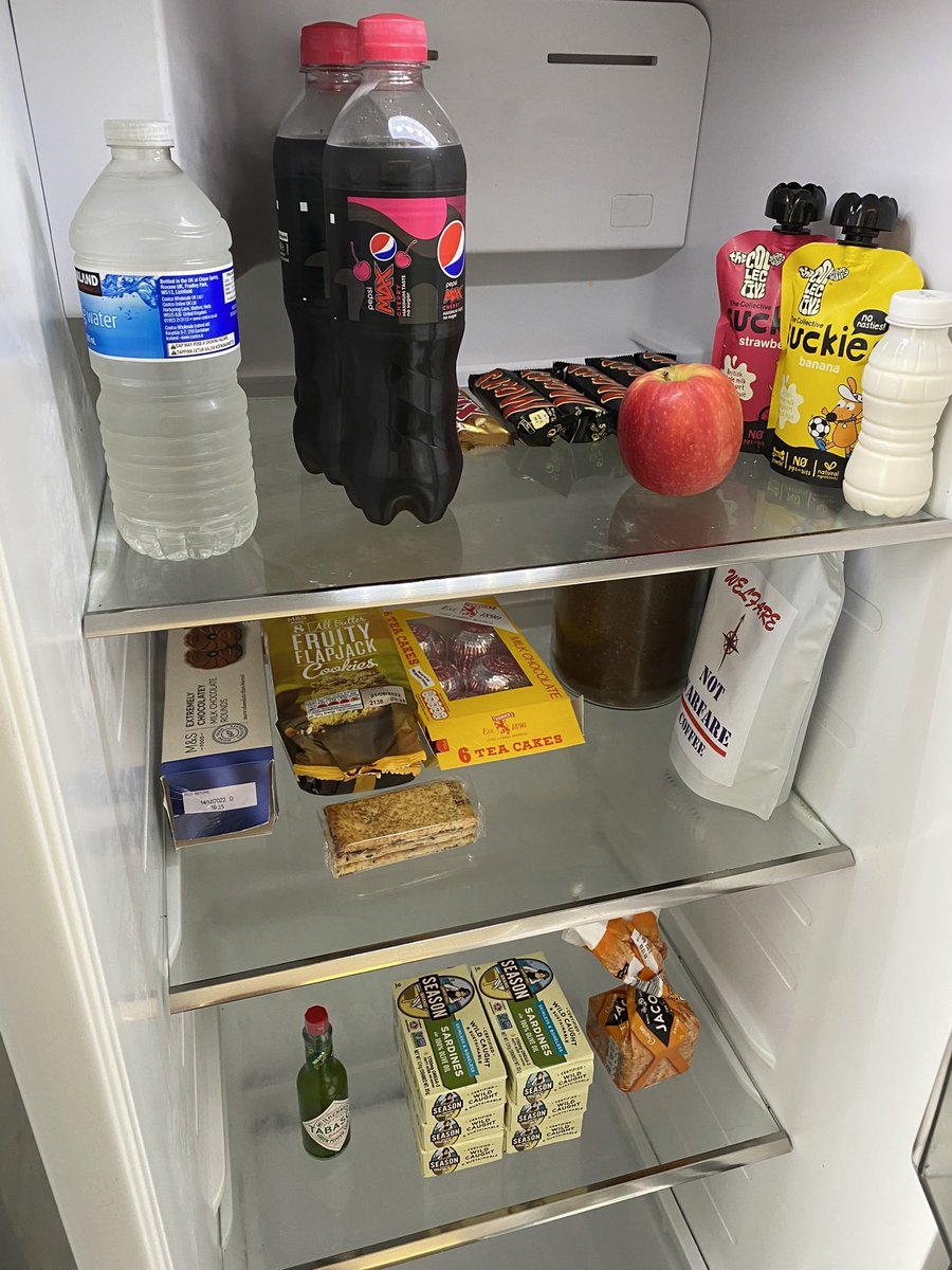 Following the crisps in the fridge saga, the Academy Sergeant Major has arrived for a snap inspection of Welfare’s cold storage. ‘Do you have anything to eat?’ ‘In the fridge.’ ‘Don’t you have any proper food?’ ‘Would you like me to cook you a roast dinner?’ @AcSgtMaj_RMAS