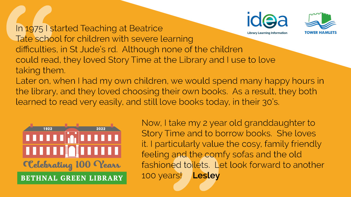 ideastores's tweet photo. Another lovely memory of Bethnal Green Library which celebrates its 100th anniversary this year. Do you have one too?
We’ve set up a memory box and would love to hear from you.
https://t.co/dXad2sqZcC
#BethnalGreenLibrary100Years https://t.co/lB0ewAM8dK