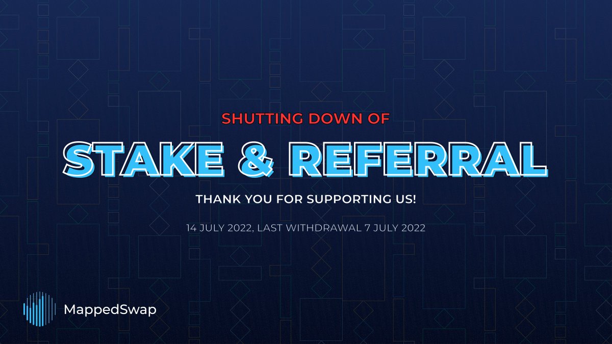 We are ceasing our #staking and #referral services from 14 July 2022, as we continue to rescope our services to crypto enthusiasts. ALL funds and interests earned are to be withdrawn by 7 July otherwise they will be lost.

#mst #crypto #cryptocurrency #defi #rebates #BearMarket