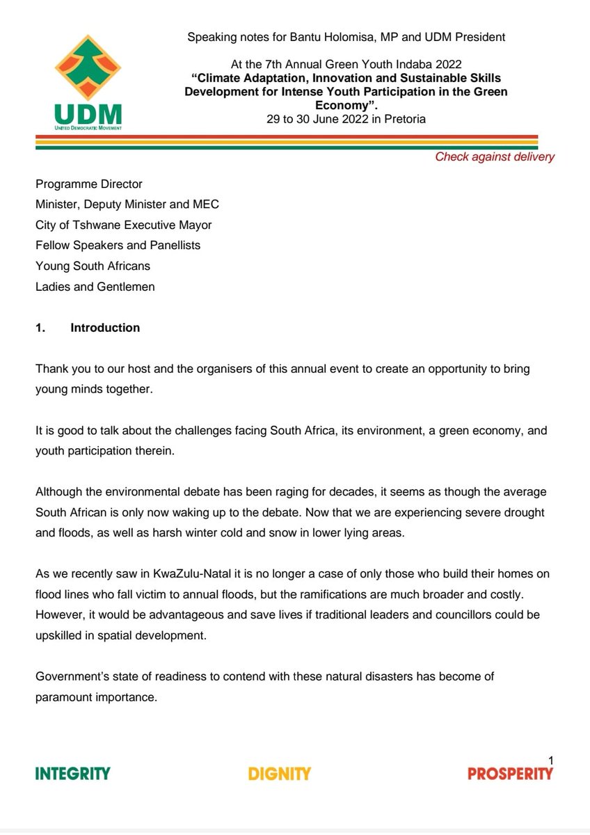 BantuHolomisa's tweet photo. Drought & floods: the debate on the environment needs to be broadened.
South Africa's youth needs to talk about the need to stop littering and clean living environments, the green economy (job creation) & renewable energy (loadshedding)
@GYI_SA #GYI2022 ♻️#GreenYouthIndaba2022 https://t.co/2f9ayGwHMo