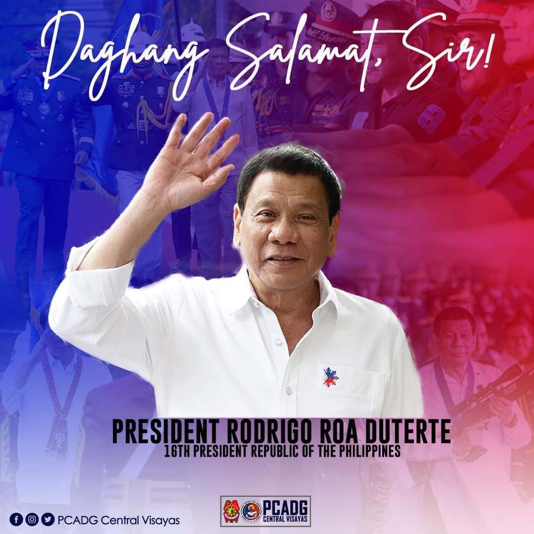 Daghang Salamat PRRD! 🇵🇭👊

Sa pagtatapos ng termino ng ating Pangulong Rodrigo Roa Duterte ang buong hanay ng Pambansang Pulisya ng Pilipinas ay taos pusong nagpapasalamat sa suporta at malasakit na ibinigay ng ating Pangulo.
#PNPKakampiMo
#WeServeAndProtect
#PCADGCentralVisayas