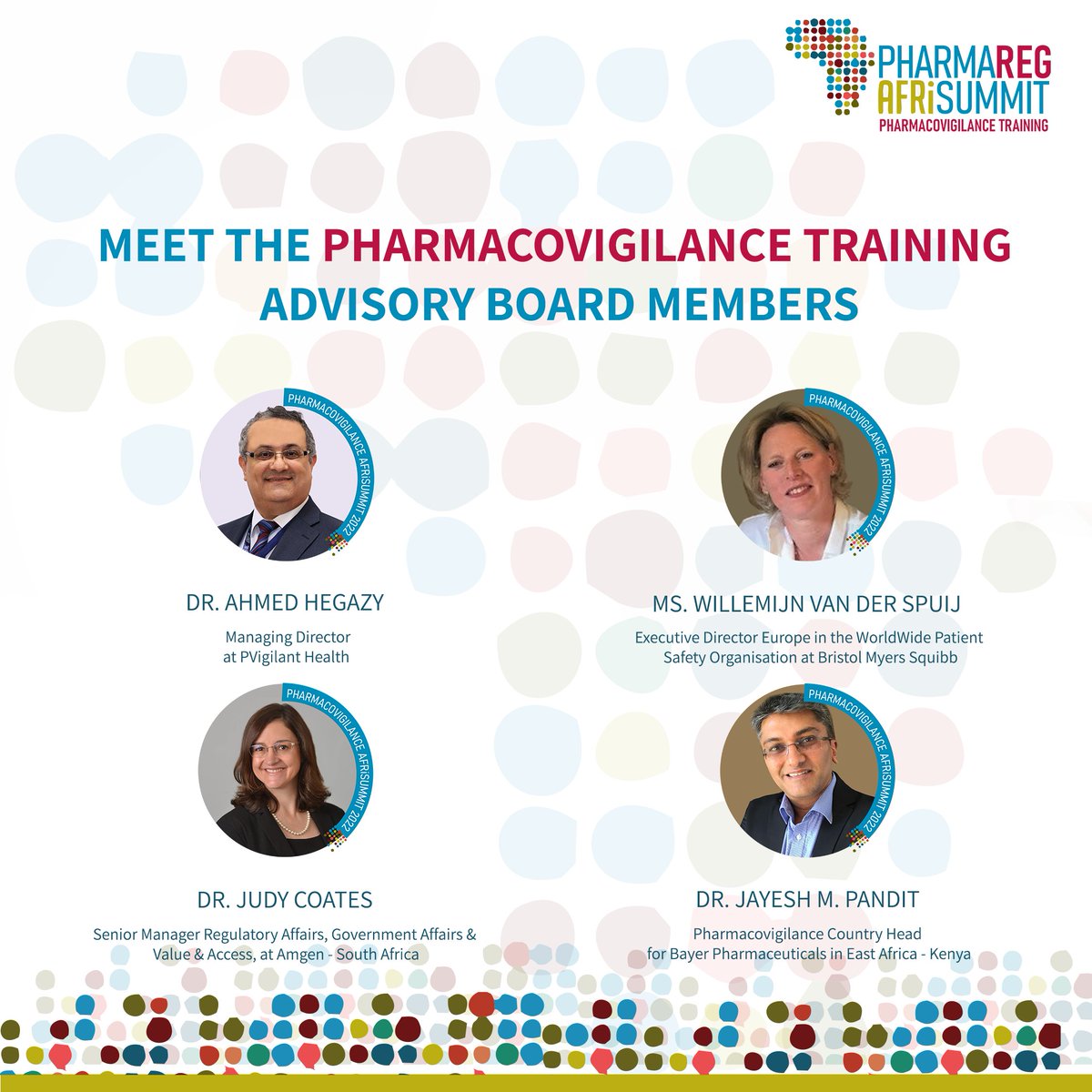 AfriReg's tweet image. Meet the #PharmaRegAfriSummit’s #PVTraining Advisory Board Members for 2022!

Stay tuned for more updates &amp;amp; announcements, &amp;amp; until then visit our website for more information:

pharmaregafrisummit.com 

#Africa #PV #pharmaceutical #pharmacovigilance #Pharmacovigilancetraining
