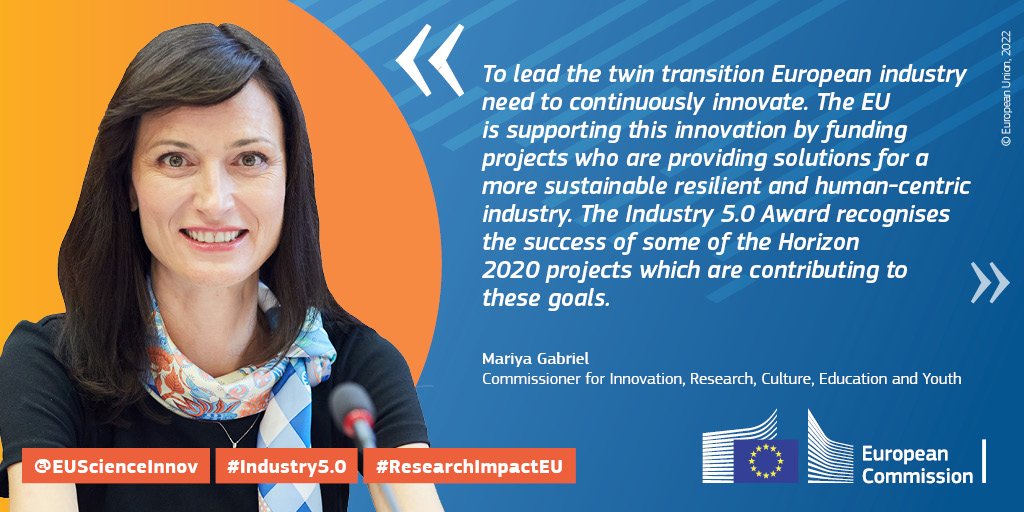 Commissioner @GabrielMariya announced at @IndTech2022 the 3⃣finalists of the 🇪🇺#Industry5.0 award🏅

Congratulations to #RAMP-PV, @secoiia
& @SherlockH2020👏👏

Who will be the winner❓🏆

Find out at the #RIDaysEU👉europa.eu/!HhfnvM