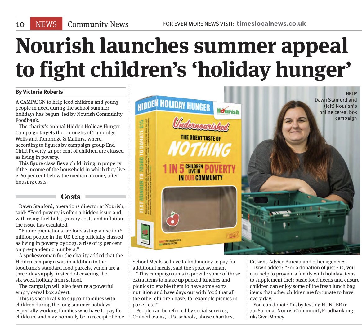 NourishFoodbank's tweet photo. Thank you so much for your support @timeslocalnews #hiddenholidayhunger https://t.co/TOtqT6R03p