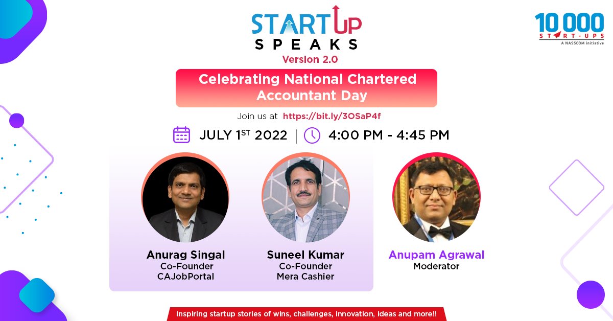 nasscom startups (@nasscomstartups) on Twitter photo This National Chartered Accountant’s Day we bring you inspiring startup stories.
Join Founders Anurag Singal, Co-Founder, <a href="/cajobportal/">Cajobportal.com</a> , and Suneel Kumar, Co-Founder, Mera Cashier, as they discuss their startup journey with <a href="/agrawal_anupam/">Anupam Agrawal</a> .
Join us at: bit.ly/3OSaP4f This National Chartered Accountant’s Day we bring you inspiring startup stories.
Join Founders Anurag Singal, Co-Founder, <a href="/cajobportal/">Cajobportal.com</a> , and Suneel Kumar, Co-Founder, Mera Cashier, as they discuss their startup journey with <a href="/agrawal_anupam/">Anupam Agrawal</a> .
Join us at: bit.ly/3OSaP4f