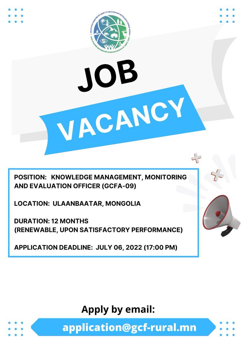 ADAPTProjectMN's tweet image. 📢📢📢🇲🇳@ADAPTProjectMN is hiring a Knowledge Management, Monitoring and Evaluation Officer (GCFA-09)!🔗For detailed information: t.ly/g1_Q
