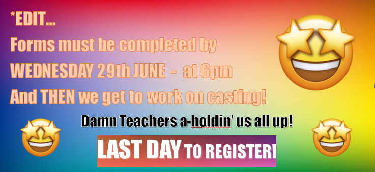 Last day to audition for our November production! 😍😎🤩 Click here... docs.google.com/forms/d/e/1FAI…