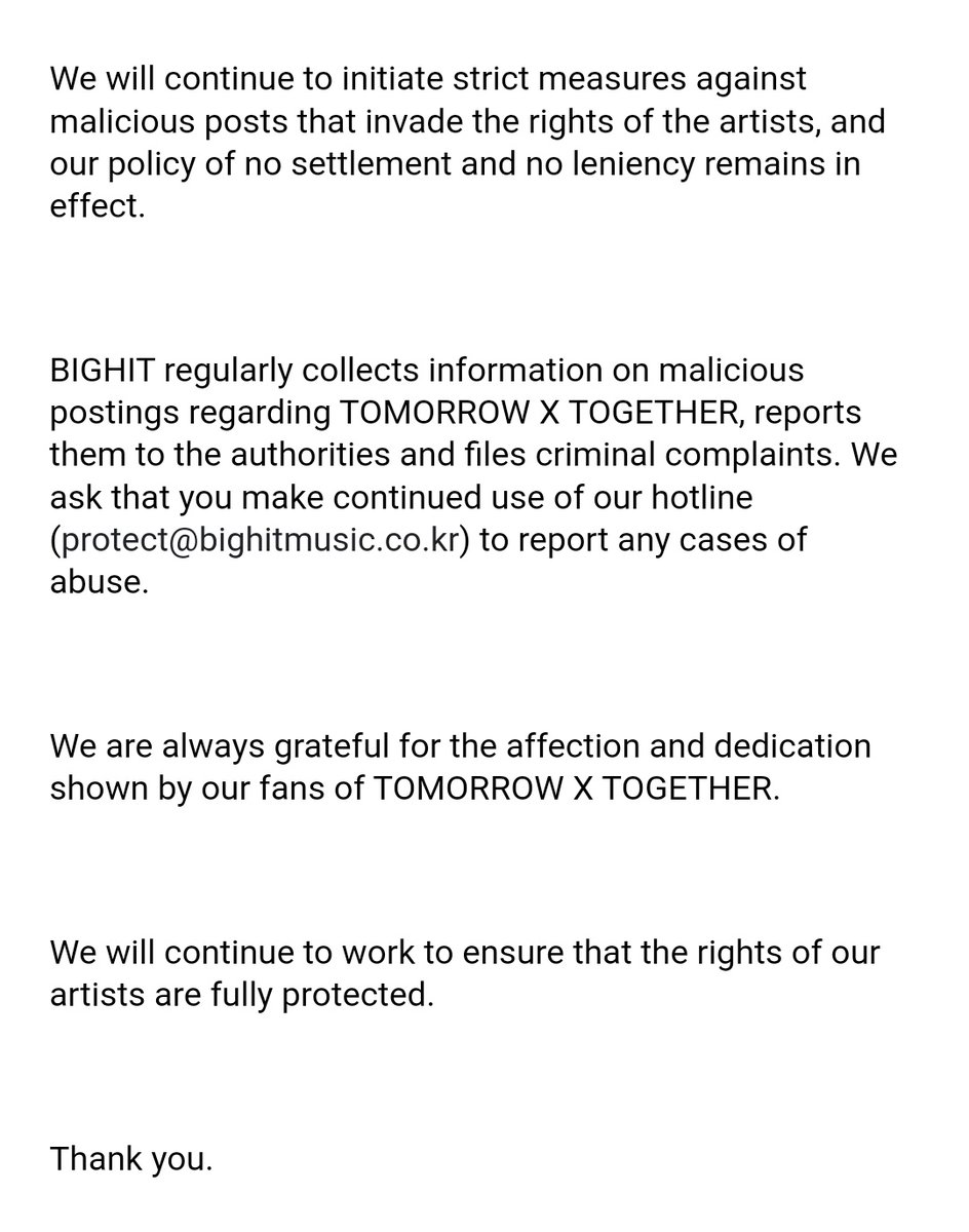 txtprotection_'s tweet photo. [WEVERSE NOTICE]

Update Notice on Legal Proceedings Against Violation of Artist Rights (Jun. 29)

🔗: https://t.co/1VepzjlHTI

#TOMORROW_X_TOGETHER #TXT @TXT_members @TXT_bighit https://t.co/hNaKMdLUKS