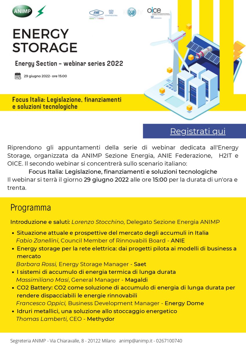 MagaldiGreen's tweet photo. Today from 3 pm follow the webinar dedicated to the #EnergyStorage market, organized by #ANIMP Energy Section, #ANIE Federation, #H2IT and #OICE, in streaming. Among the speakers, Massimiliano Masi, General Manager of #Magaldi Middle East https://t.co/K4bm1GwRmy https://t.co/yXrQSTpp5r