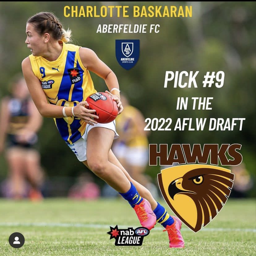 skippper!

Our first ever NAB League premiership captain is off to Hawthorn with pick 9 in the 2022 <a href="/aflwomens/">AFL Women's</a> draft.

the Aberfeldie product has been a running and tackling machine since debuting back in 2019, the Hawks have got an absolute gem here.

Good luck Char!